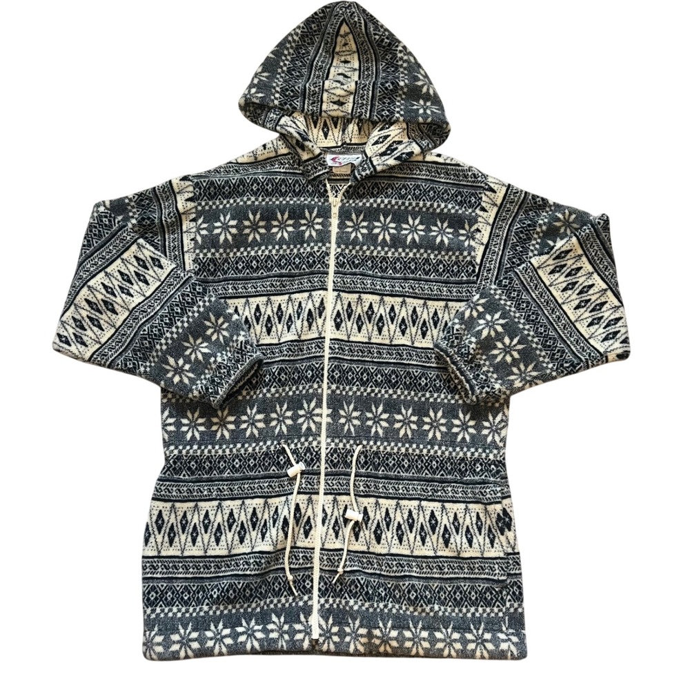 VTG Active Stuff Snowflake Fleece‎ Coat Hoodie Zip Jacket Womens L Christmas USA